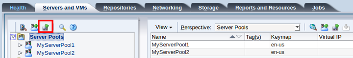 This figure shows the Create Virtual Machine icon in the Servers and VMs tab.