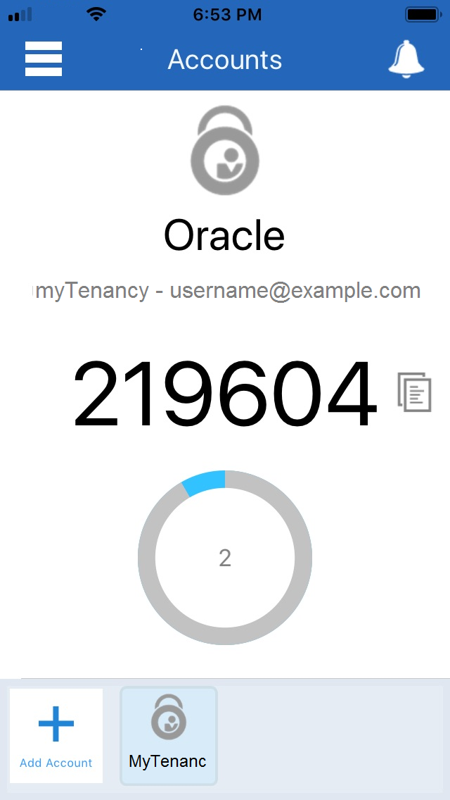 Click to expand Screenshot of the Oracle Mobile Authenticator app showing a TOTP