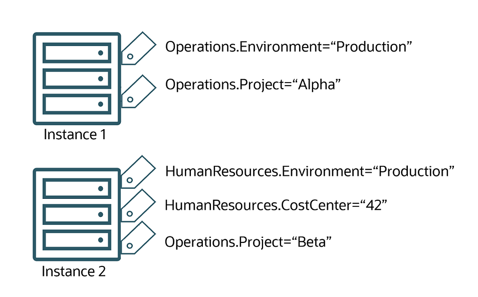 Click to expand This image shows defined tags applied to instances, highlighting the concept of namespace