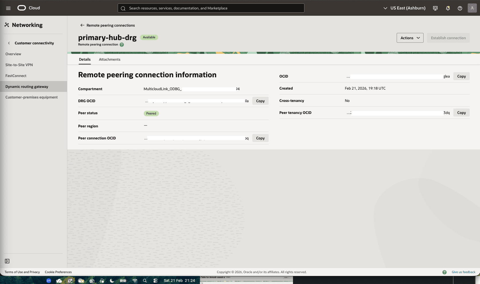 This screenshot shows how to configure the network in the primary region.