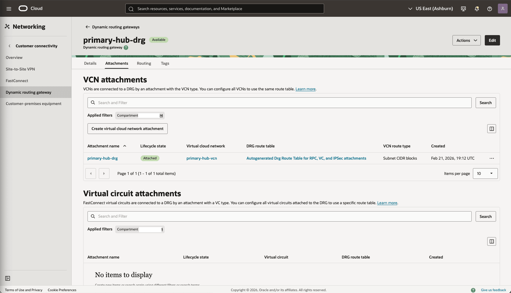 This screenshot shows how to configure the network in the primary region. This screenshot shows how to configure the network in the primary region.