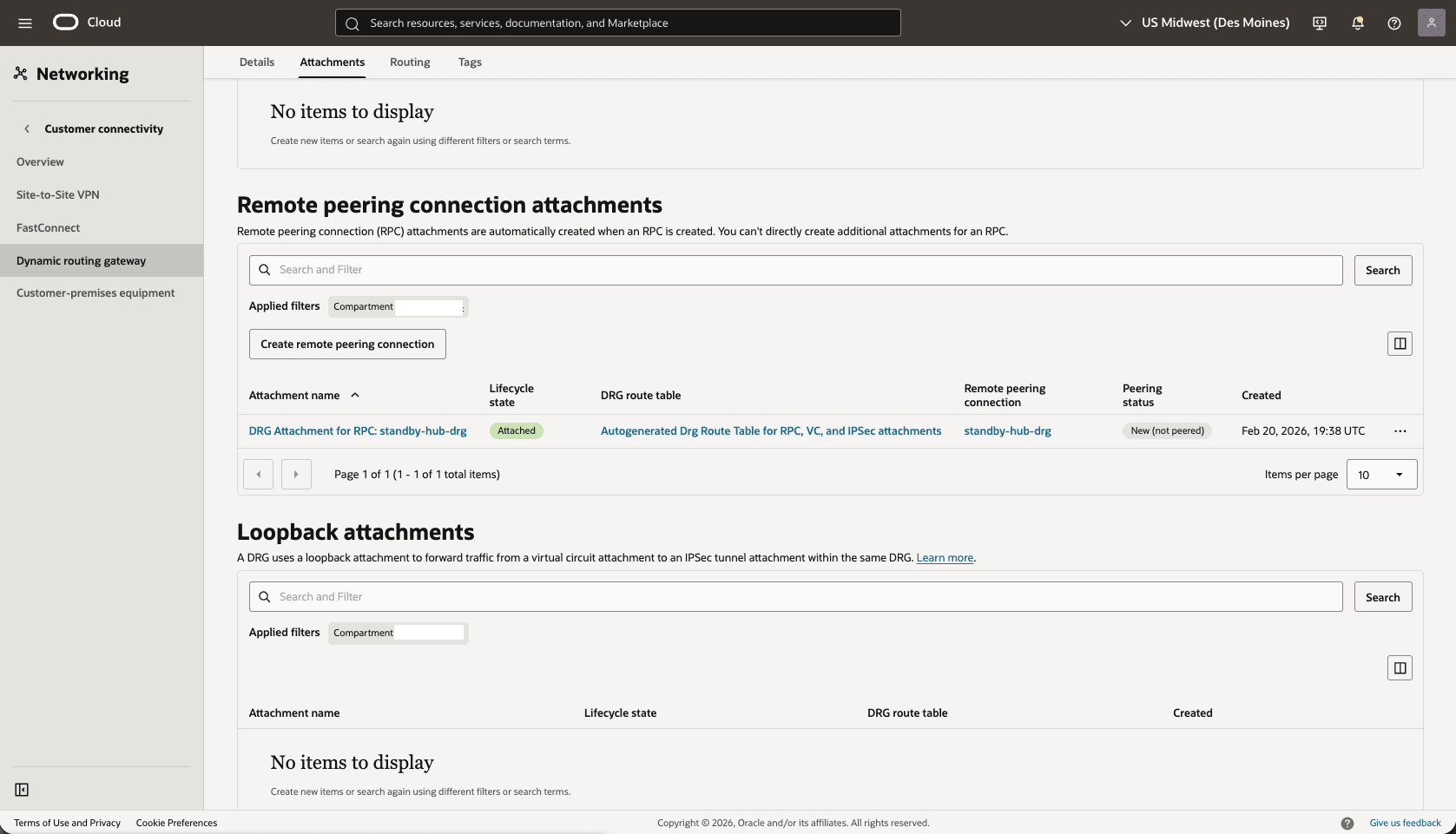 This screenshot shows how to configure the network in the standby region. This screenshot shows how to configure the network in the standby region.