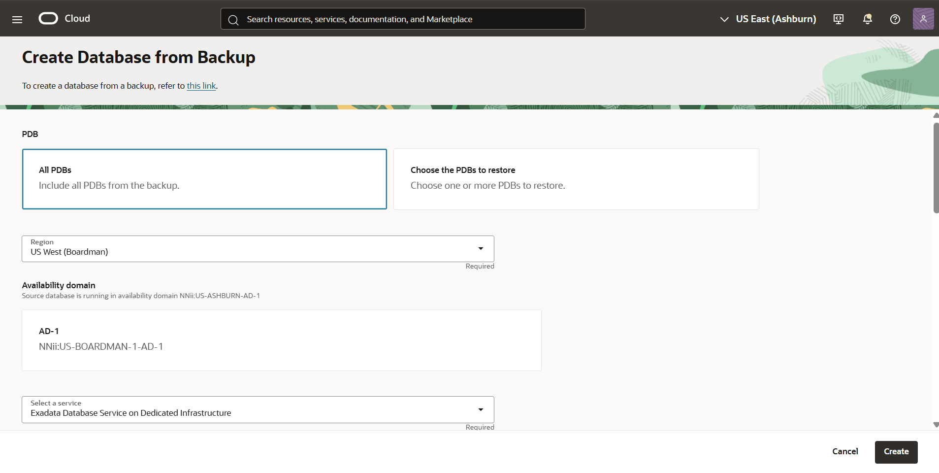 This screenshot shows how to create a database from backup. This screenshot shows how to create a database from backup.