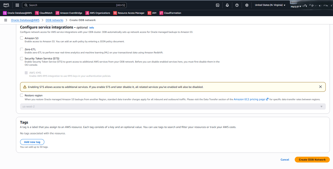This screenshot shows the second part of creating an ODB network.