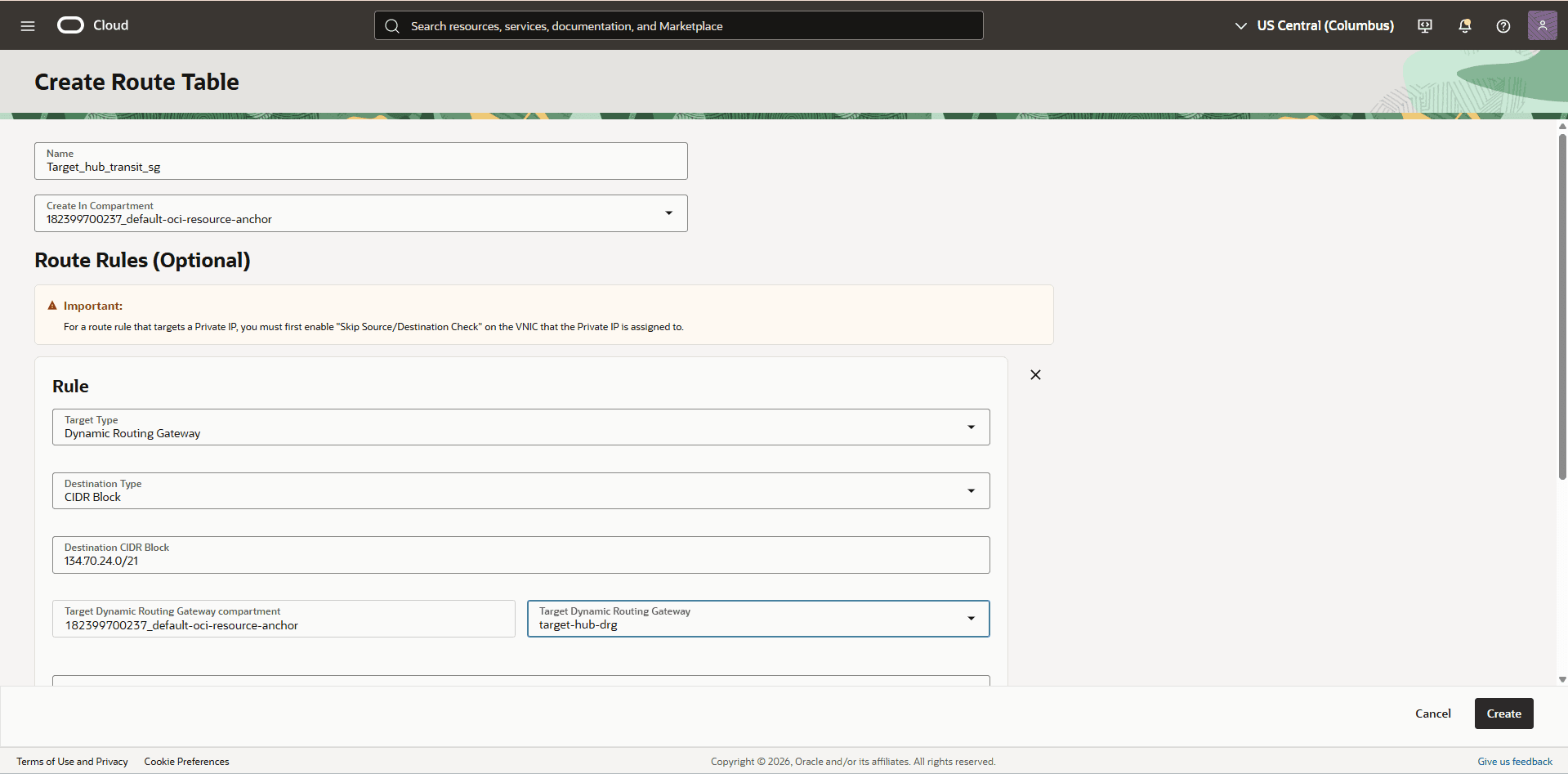 This screenshot shows the required configuration for cross-region restore.