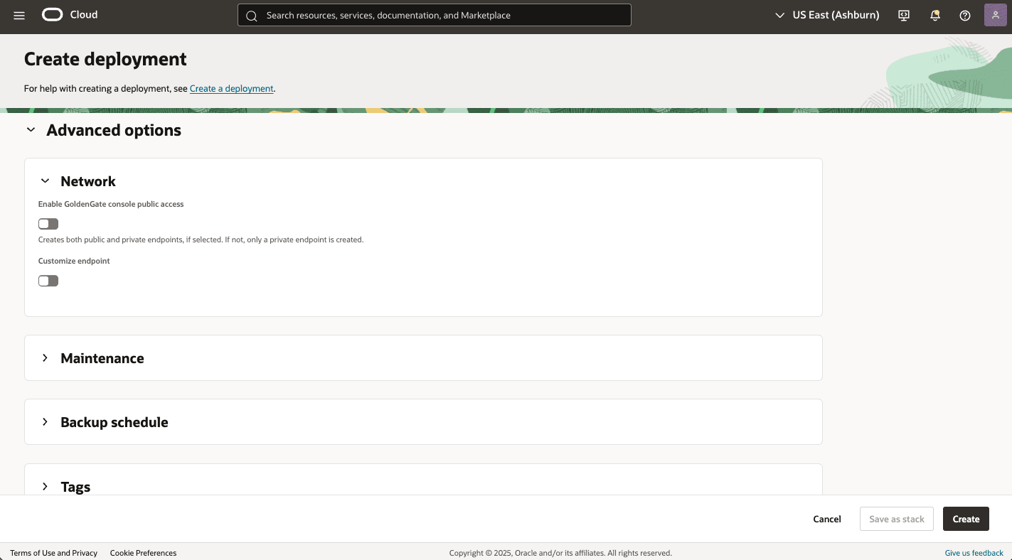 This screenshot shows how to create GoldenGate deployment. This screenshot shows how to create GoldenGate deployment.