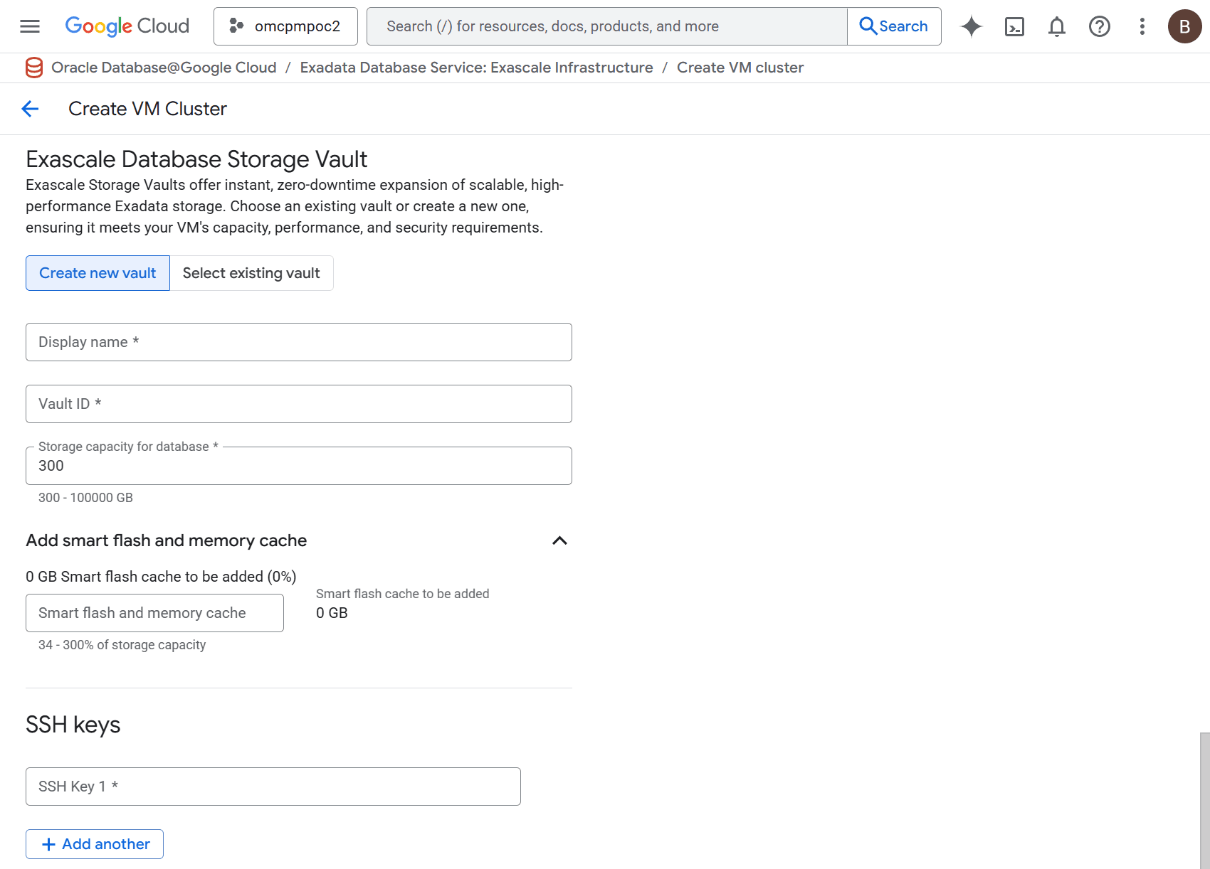 A screenshot of the process to create an Exascale VM Cluster.