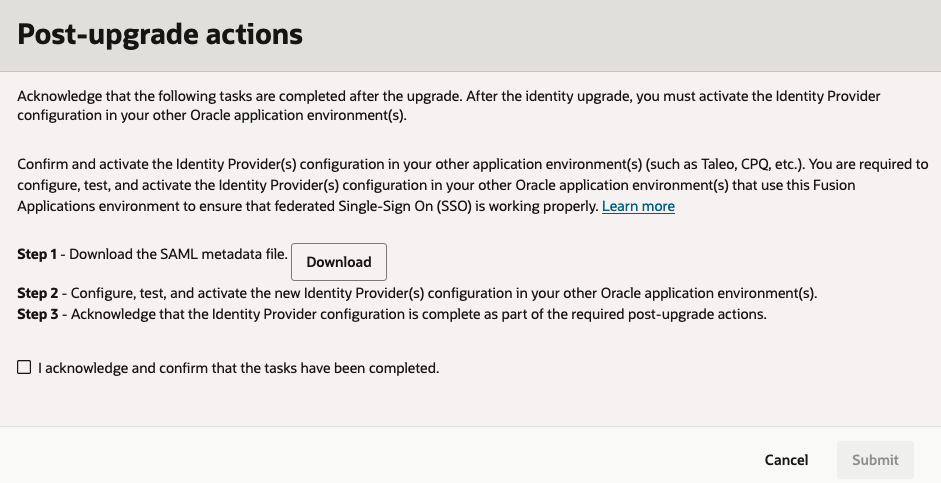 Complete post-upgrade actions for the identity upgrade.