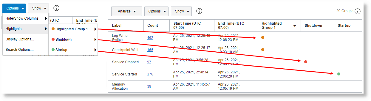 chart options to select the highlighted groups chart options to select the highlighted groups