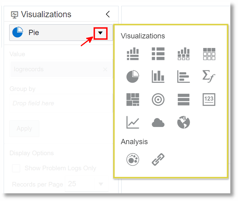 Visualization options in the Log Explorer Visualization options in the Log Explorer