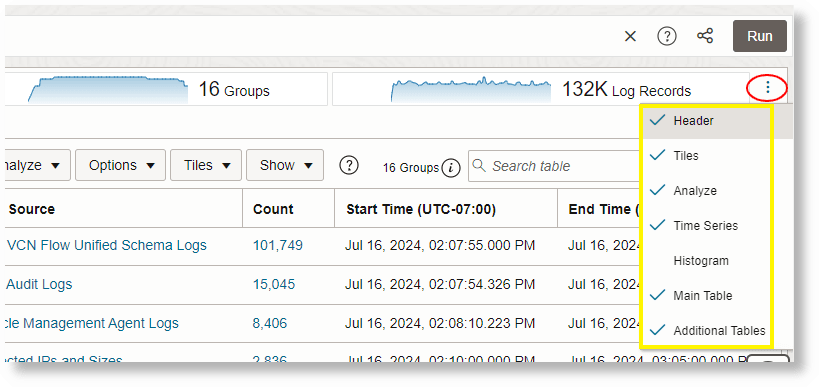 Visualizations available under actions menu Visualizations available under actions menu